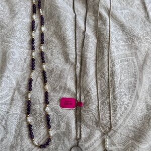 🌸 Vintage 14k gold amethyst sterling silver gemstone necklace LOT seed pearl